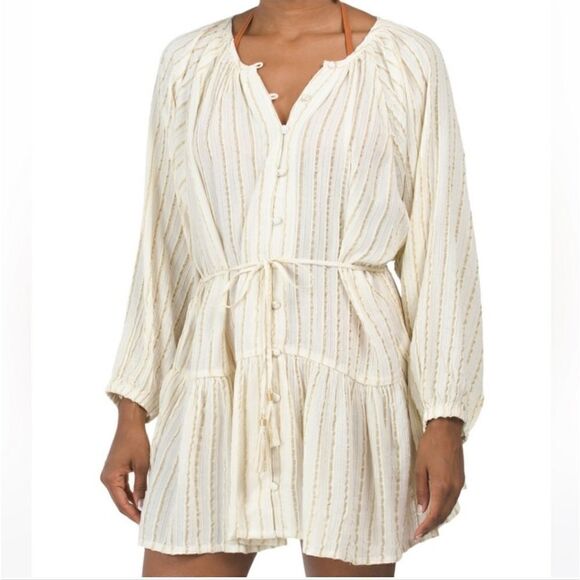 NWT L*Space Vida Button Tassel Tie Brown Gold Rare Color Dress Women's Small - Picture 11 of 11